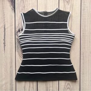 Tadashi Vintage Black & White Mesh Striped Sleeveless Top